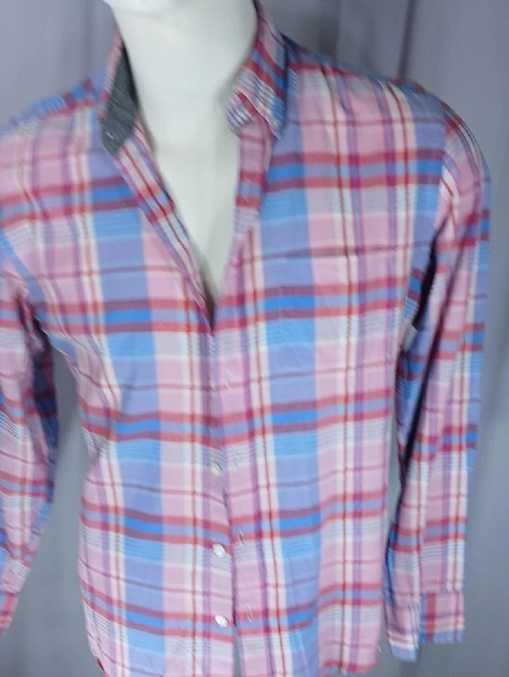 J. Crew Pink, Blue and Red Plaid Cotton Button-Up Shirt